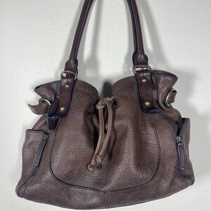Pelle Studio Brown Leather Vintage Boho Shoulder Tote Bag 15" x 11"